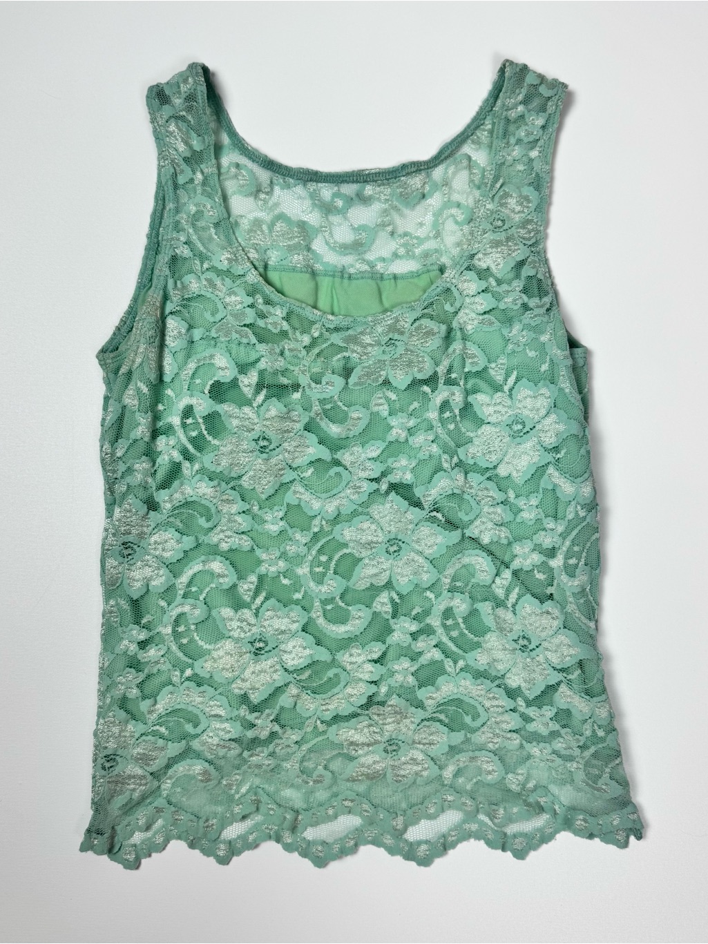 Women's Lace Overlay Tank Top - Mint Green